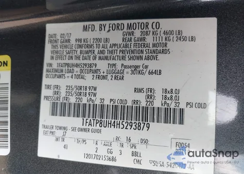 2017 Ford Mustang Ecoboost Premium from USA, damaged, VIN 1FATP8UH4H5293879